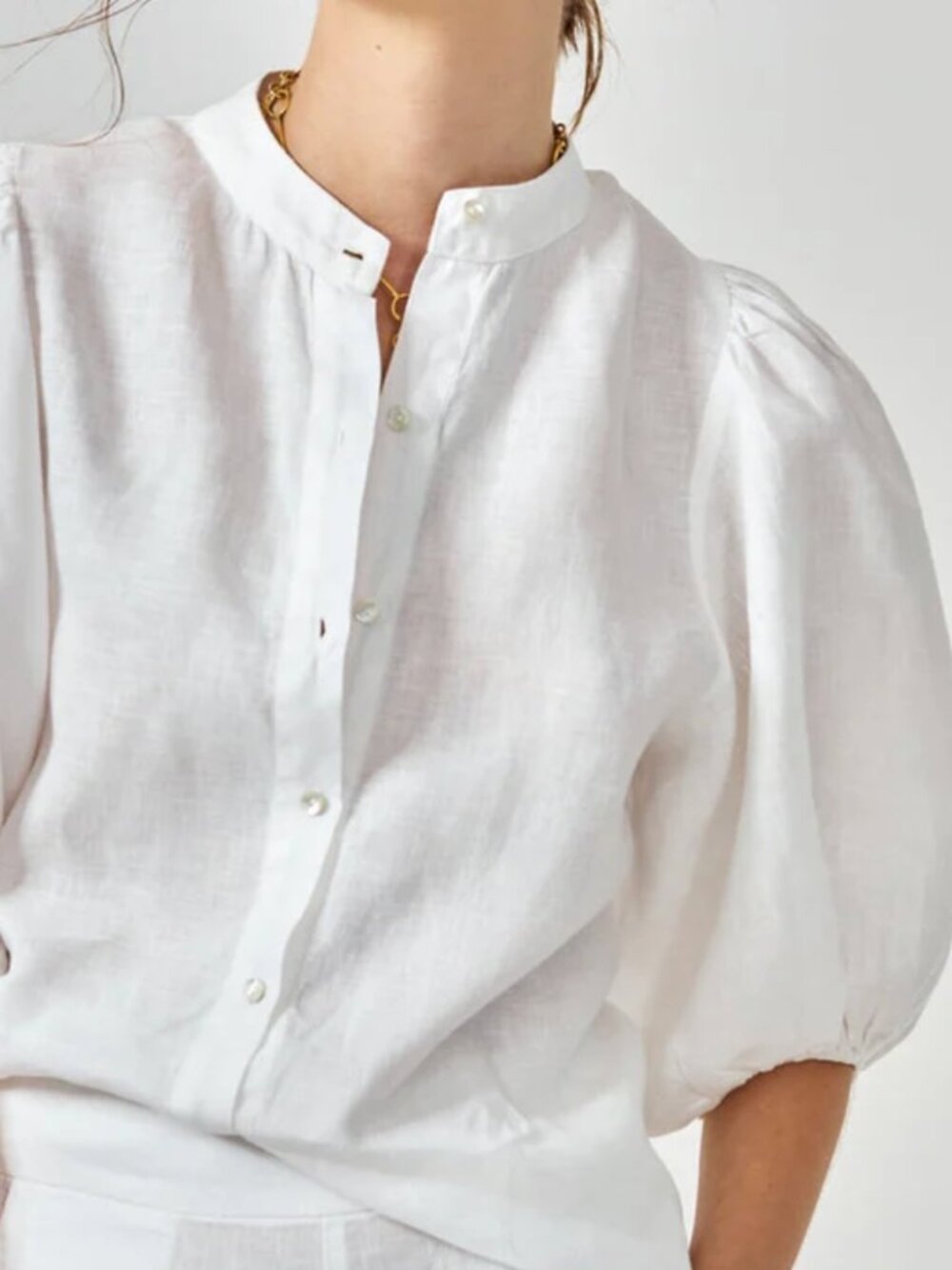 NWT Lanhtropy Women's 100% Linen Bubble Shirt in White, Size M